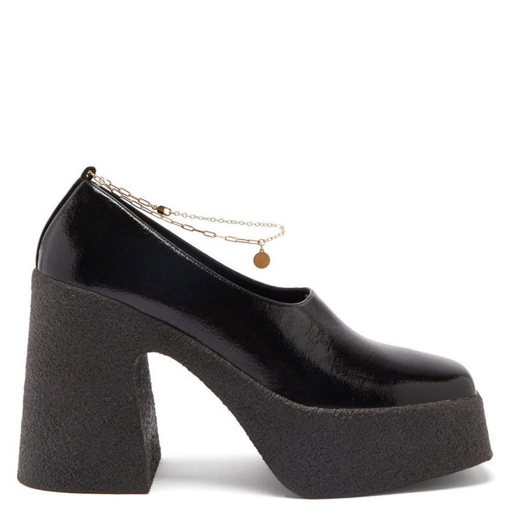 Ankle-Chain Patent Faux-Leather Platform Pumps